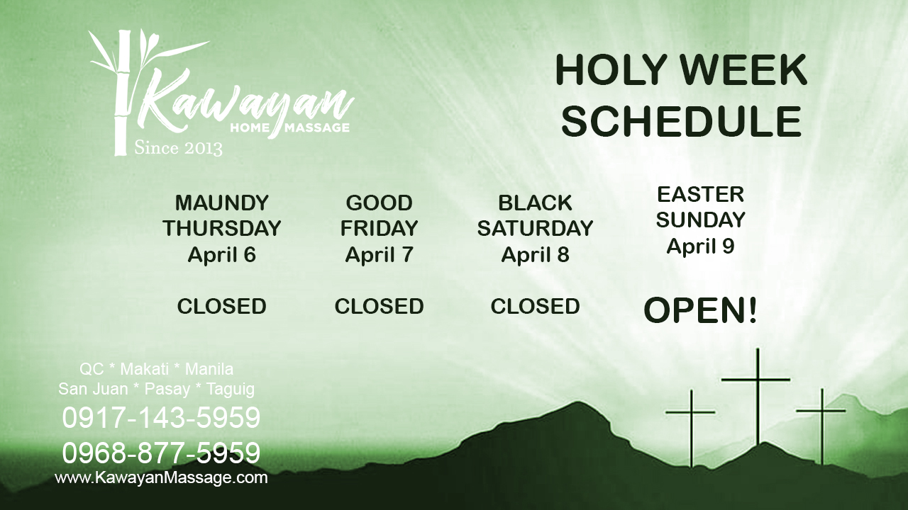 In observance of Holy Week, we will close on Maundy Thursday, Good Friday, and Black Saturday, April 6, 7, and 8, 2023, respectively.